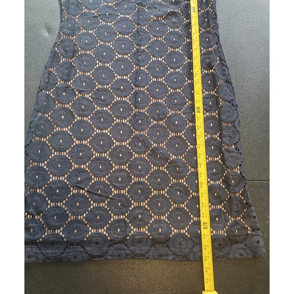JESSICA HOWARD Navy Blue Tan Eyelet Dress Sheath Lace Knee Length Stretch Sz 14 - Picture 11 of 12